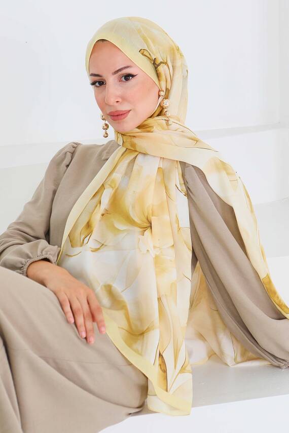 Desenli Bambu Kare Şal Sari - 27529 - 2
