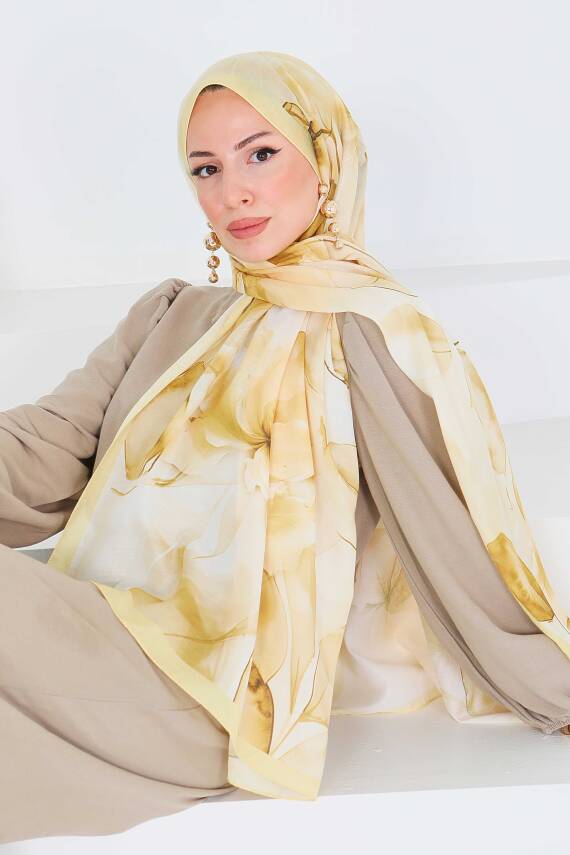 Desenli Bambu Kare Şal Sari - 27529 - 3