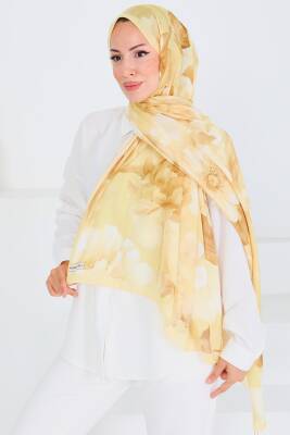 Desenli Bambu Kare Şal Sari - 27530 - 1