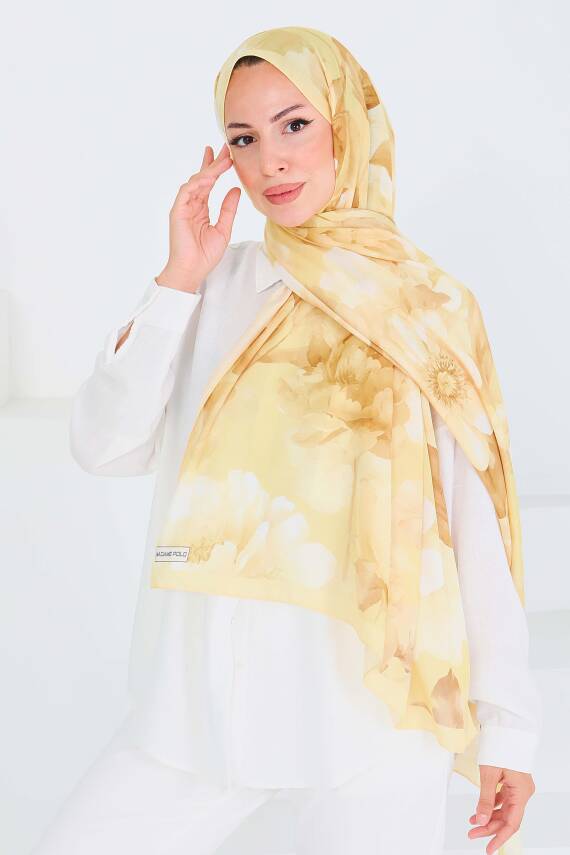 Desenli Bambu Kare Şal Sari - 27530 - 3