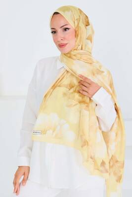 Desenli Bambu Kare Şal Sari - 27530 - 4