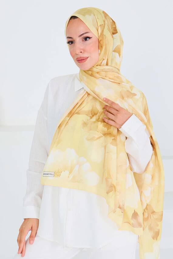 Desenli Bambu Kare Şal Sari - 27530 - 4