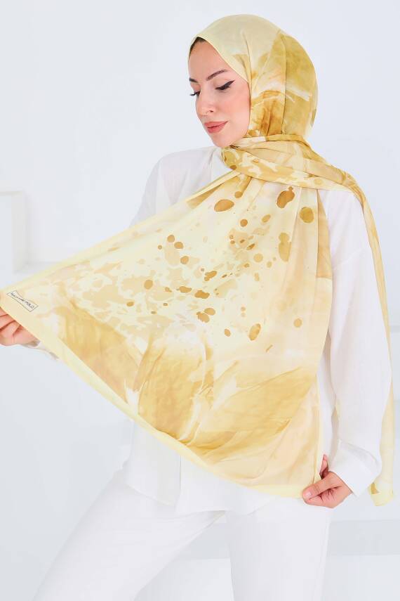 Desenli Bambu Kare Şal Sari - 27531 - 2