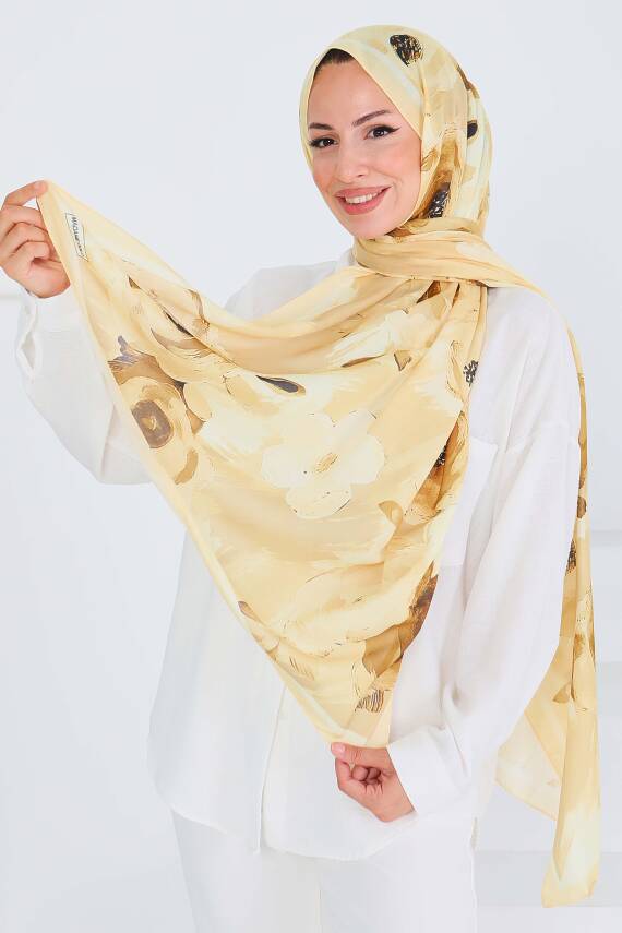 Desenli Bambu Kare Şal Sari - 27533 - 1
