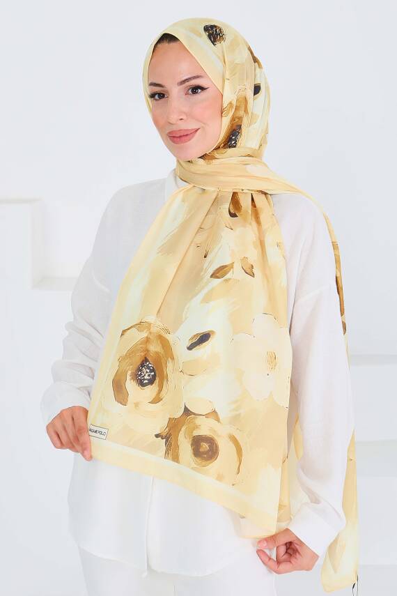 Desenli Bambu Kare Şal Sari - 27533 - 2