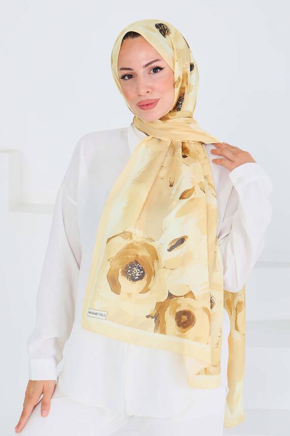 Desenli Bambu Kare Şal Sari - 27533 - 3
