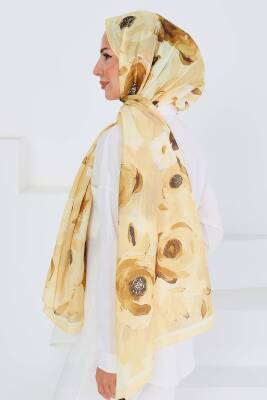 Desenli Bambu Kare Şal Sari - 27533 - 4