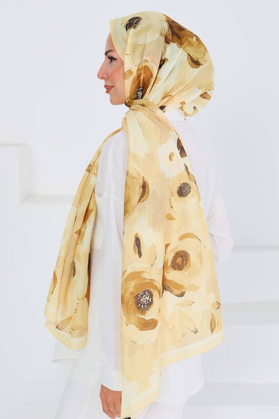 Desenli Bambu Kare Şal Sari - 27533 - 4