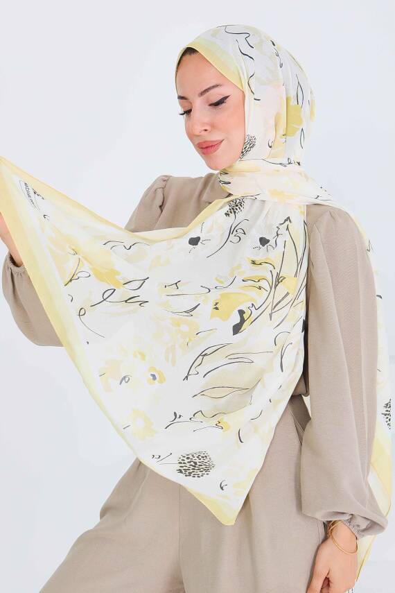 Desenli Bambu Kare Şal Sari - 27535 - 1