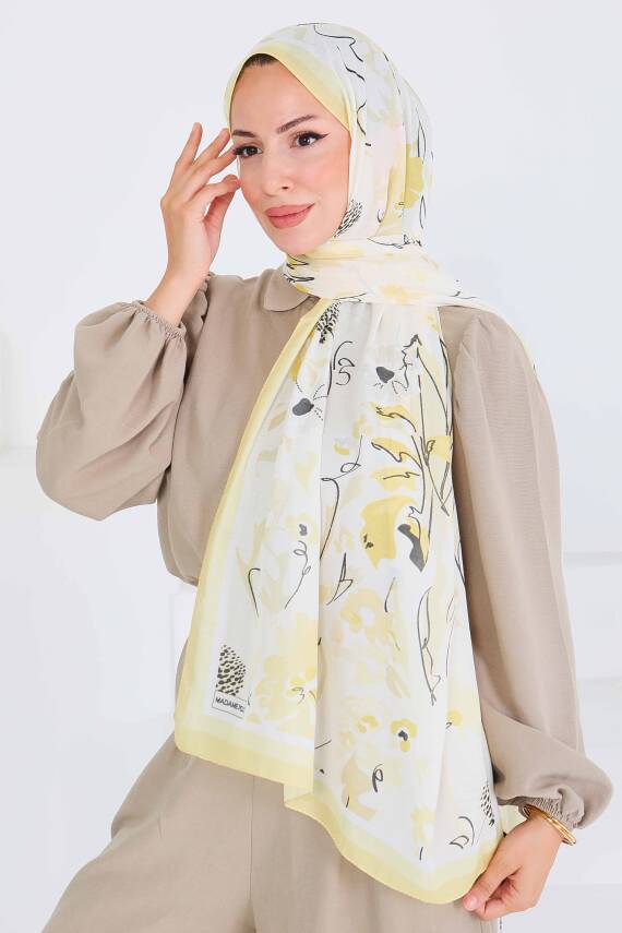 Desenli Bambu Kare Şal Sari - 27535 - 2