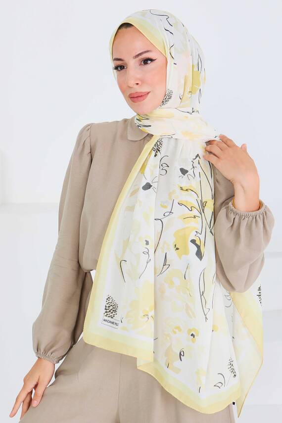 Desenli Bambu Kare Şal Sari - 27535 - 3