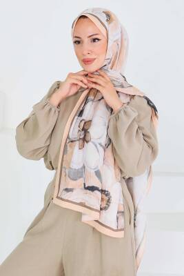 Desenli Bambu Kare Şal Somon - 27523 - 2