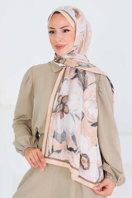 Desenli Bambu Kare Şal Somon - 27523 - 4
