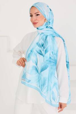 Desenli Bambu Kare Şal Su Mavisi - 27525 - 4