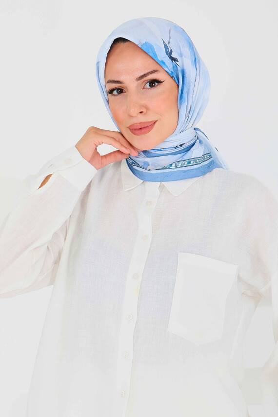 Desenli Bambu Şal Bebe Mavi - 27521 - 2