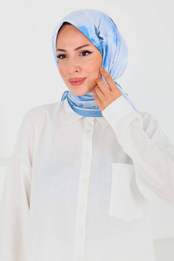 Desenli Bambu Şal Bebe Mavi - 27521 - 3