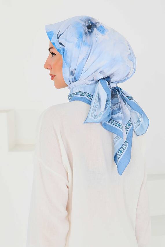 Desenli Bambu Şal Bebe Mavi - 27521 - 4