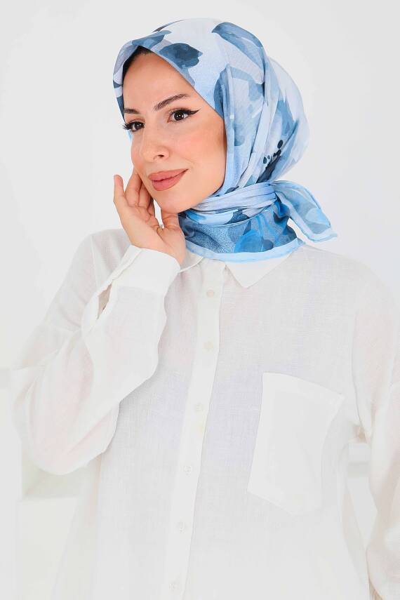 Desenli Bambu Şal Bebe Mavi - 27522 - 2