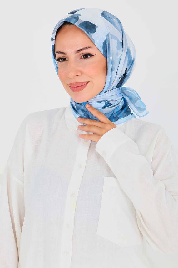 Desenli Bambu Şal Bebe Mavi - 27522 - 3