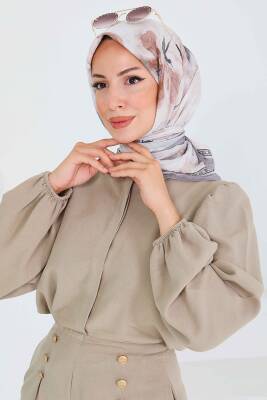 Desenli Bambu Şal Bej - 27521 