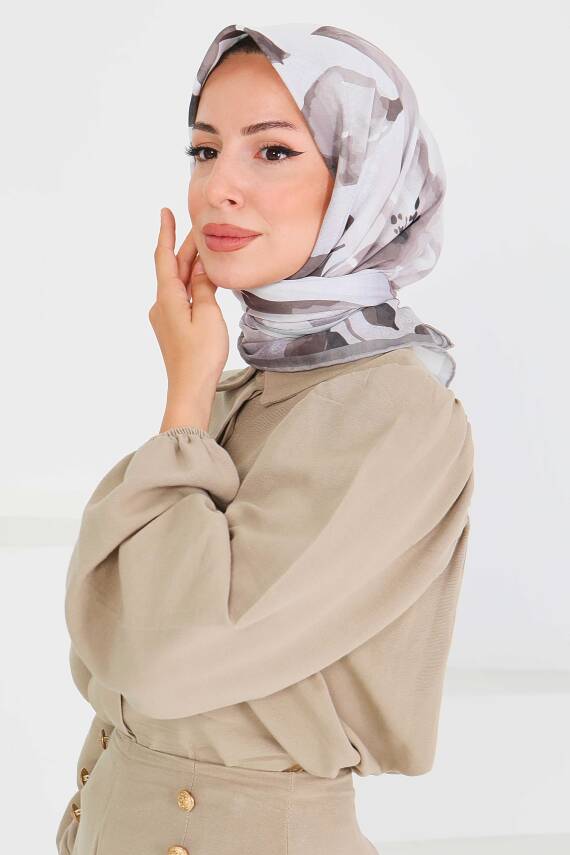 Desenli Bambu Şal Bej - 27522 - 3
