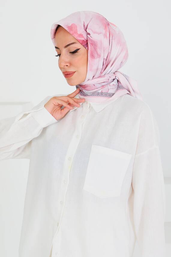 Desenli Bambu Şal Gül - 27521 - 1