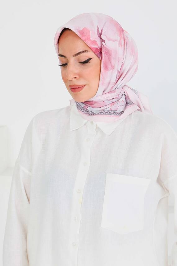 Desenli Bambu Şal Gül - 27521 - 3
