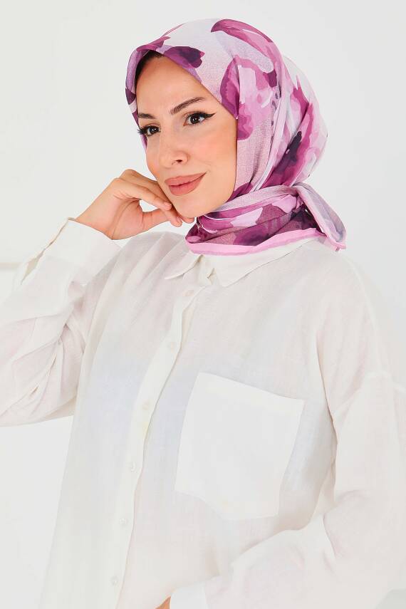 Desenli Bambu Şal Gül - 27522 - 1