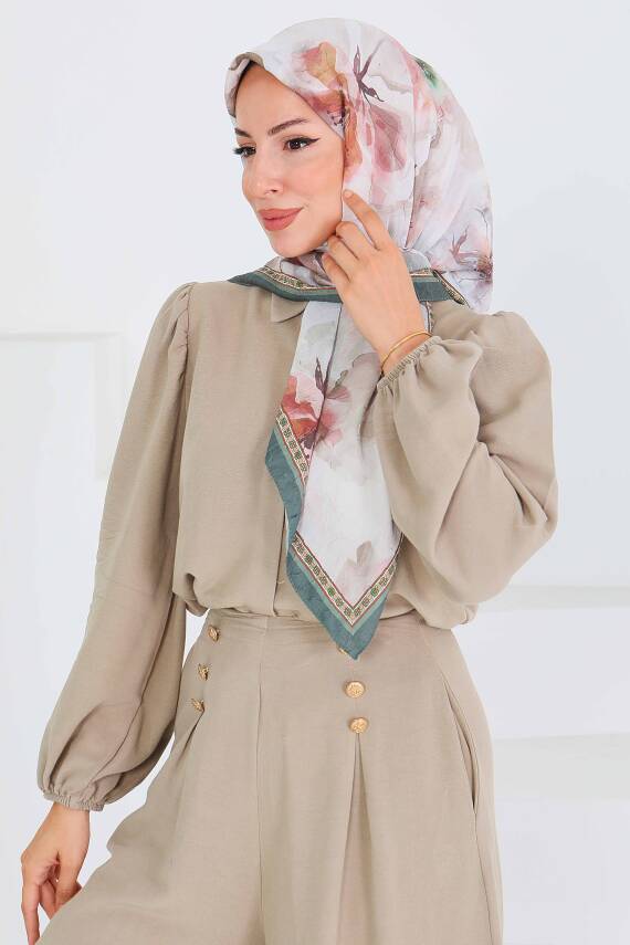 Desenli Bambu Şal Haki - 27521 - 2