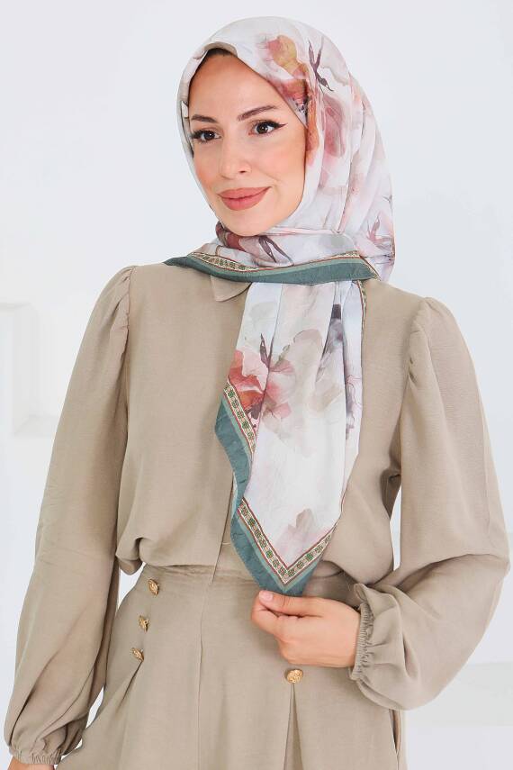 Desenli Bambu Şal Haki - 27521 - 3