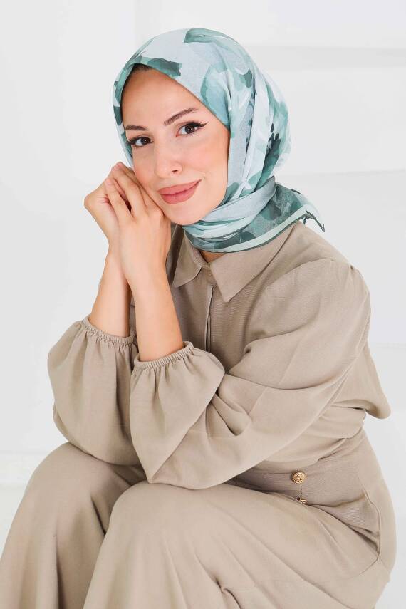 Desenli Bambu Şal Haki - 27522 - 2