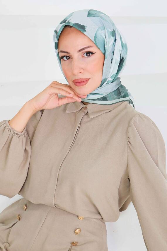 Desenli Bambu Şal Haki - 27522 - 3