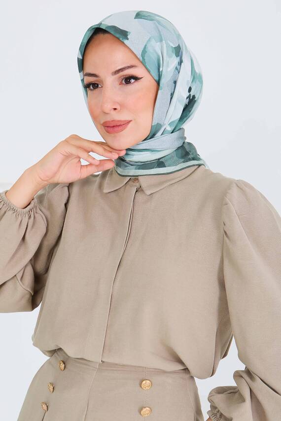 Desenli Bambu Şal Haki - 27522 - 4
