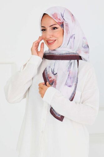 Desenli Bambu Şal Kahve - 27521 - 2