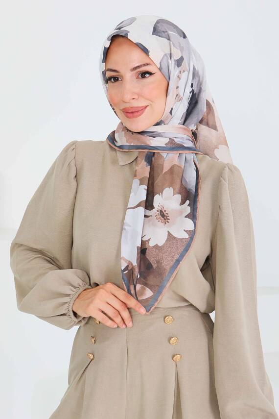 Desenli Bambu Şal Kahve - 27522 - 1