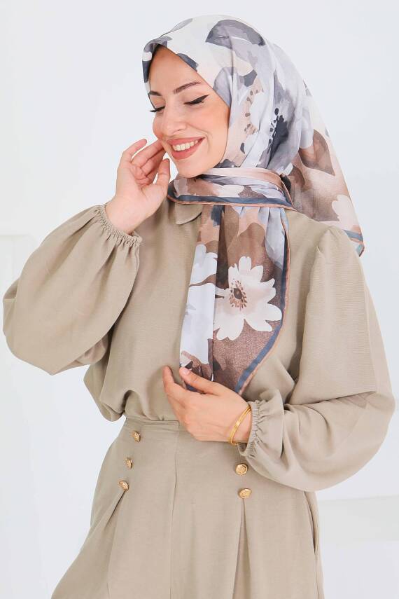 Desenli Bambu Şal Kahve - 27522 - 2