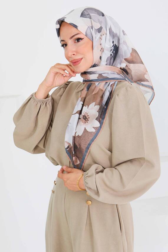Desenli Bambu Şal Kahve - 27522 - 3