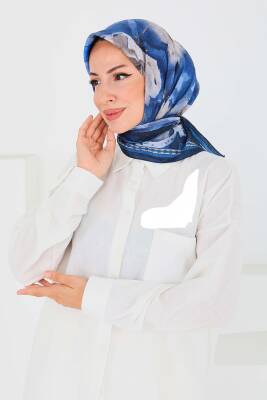 Desenli Bambu Şal Lacivert - 27521 