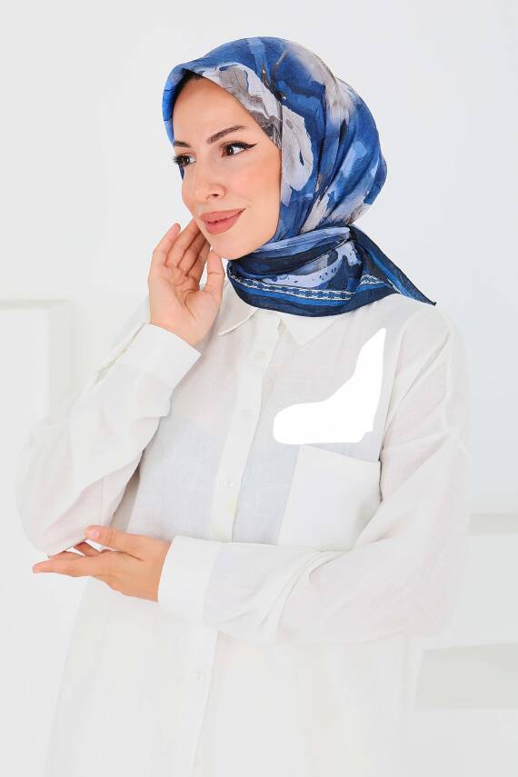 Desenli Bambu Şal Lacivert - 27521 - 1