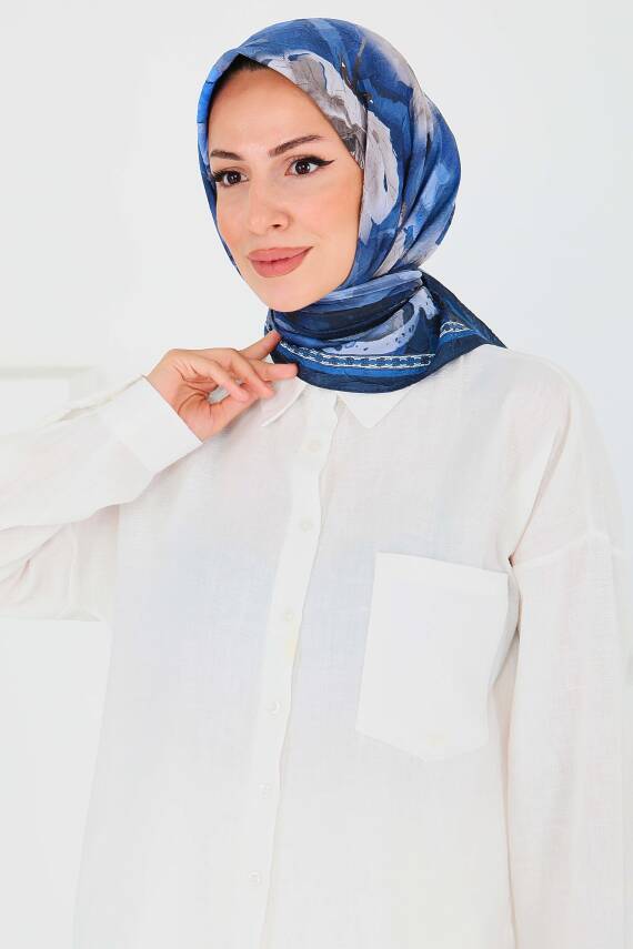 Desenli Bambu Şal Lacivert - 27521 - 2