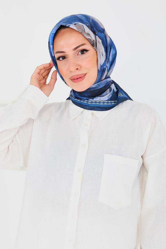 Desenli Bambu Şal Lacivert - 27521 - 3