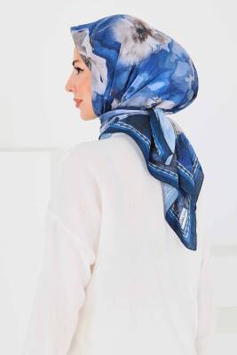 Desenli Bambu Şal Lacivert - 27521 - 4