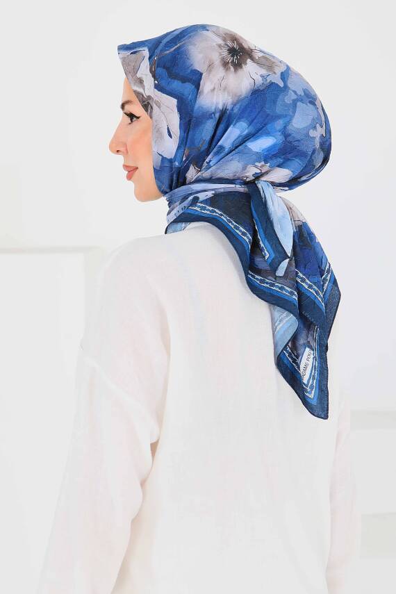 Desenli Bambu Şal Lacivert - 27521 - 4