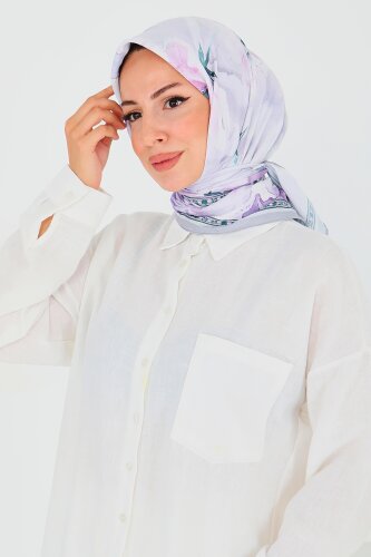 Desenli Bambu Şal Lila - 27521 