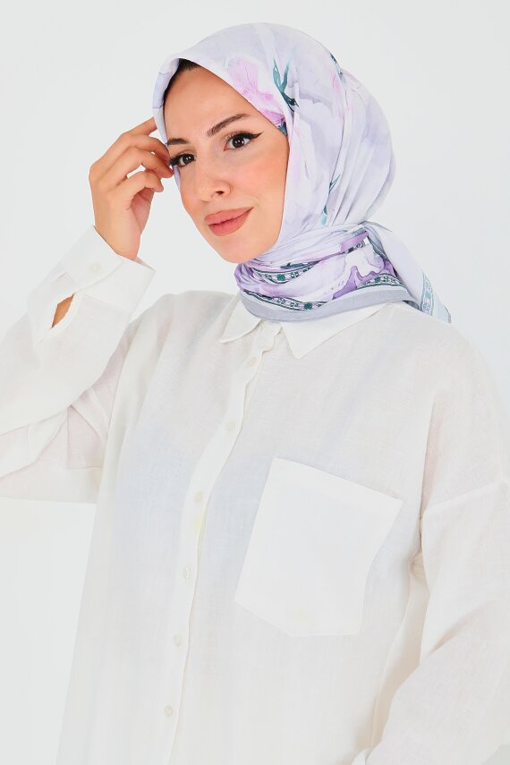 Desenli Bambu Şal Lila - 27521 - 1