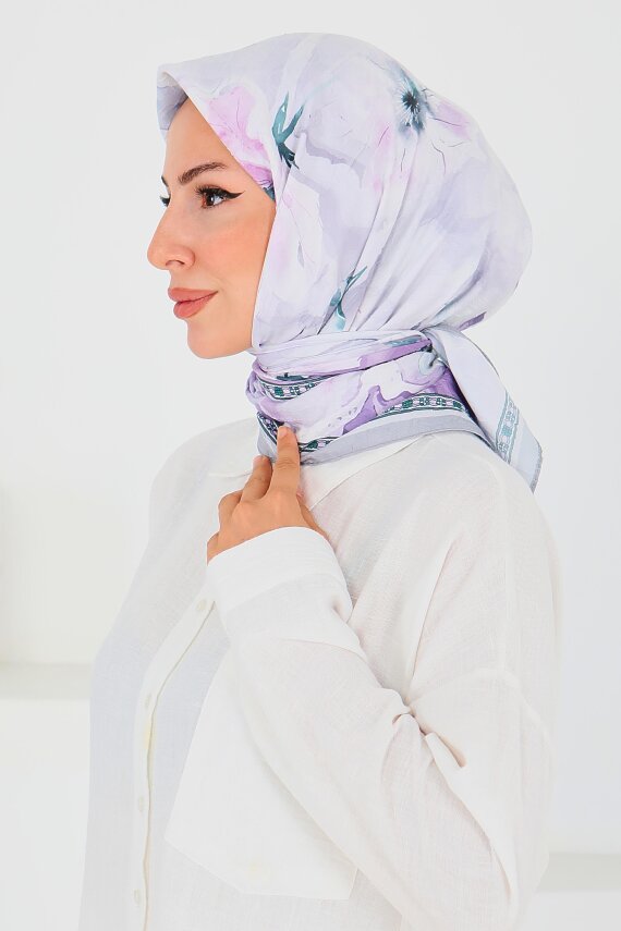 Desenli Bambu Şal Lila - 27521 - 2