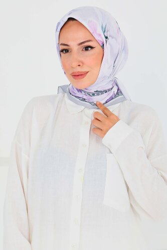 Desenli Bambu Şal Lila - 27521 - 3