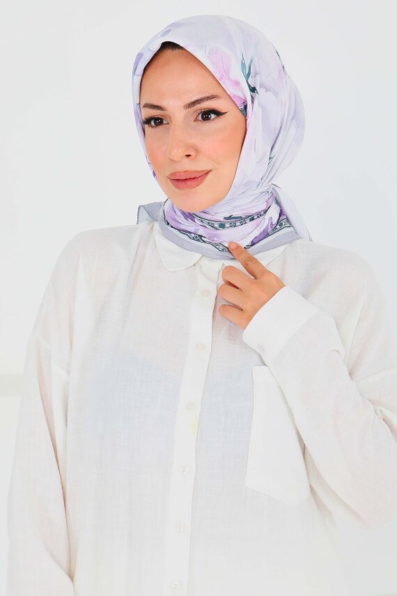 Desenli Bambu Şal Lila - 27521 - 3