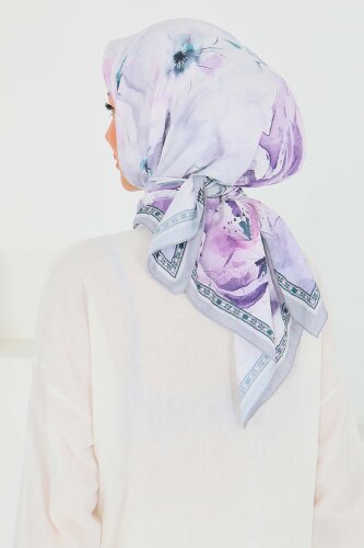 Desenli Bambu Şal Lila - 27521 - 4