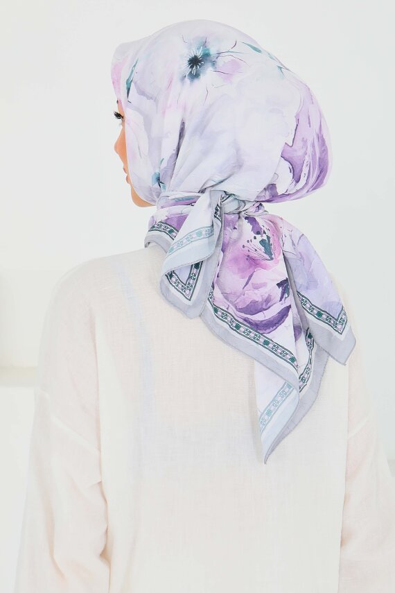 Desenli Bambu Şal Lila - 27521 - 4